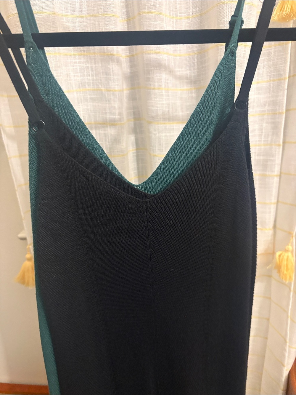 Two-Tone Knit Slip Dress in Black and Teal